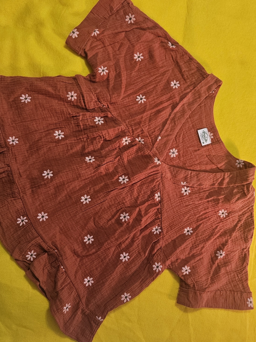 Women’s Rust Floral V-Neck Peasant Blouse